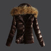Women's Faux PU Leather Short Winter Coat with Artificial Fur Collar and Waterproof Windproof Design