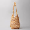 Handmade Woven Wooden Bead Tote – Boho Hollow-Out Bucket Shoulder Handbag for Women