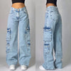 Geometric Embroidered Baggy Jeans for Women - Harajuku Vintage Wide-Leg Streetwear
