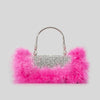 Ostrich Feather Rhinestone Evening Bag – Faux Fur Tassel Crossbody Baguette Purse, Glitter Party Clutch (23 x 5 x 10 cm / 9.1 x 2.0 x 3.9 in)