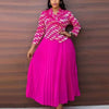 Plus Size Pleated Two-Piece Look Ankle-Length Dress - Long Sleeve Elastic Waist for Office & Casual