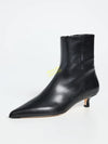 Black Matte Leather Ankle Booties for Women Pointed Toe Side Zipper Kitten Heel Dress Boots EU 34-45