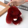 Fluffy Real Rabbit Fur Bunny Pom Pom Keychain 15 cm (5.9 in) for Bag & Car