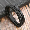 Men's Multi-Layer Woven Leather Bracelet with Alloy Magnetic Buckle - Punk Style, 19/21/23 cm (7.5/8.3/9.1 in)