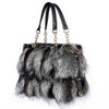 Real Silver Fox Fur Shoulder Bag Women's Fashion Handbag Messenger Purse