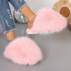 Women's Fluffy Fur Slippers Plush Outdoor Anti-Slip Flat Slides