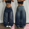 Women's Black Washed Distressed Baggy Jeans Y2K Vintage Punk High-Waist Wide-Leg