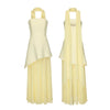 Combhasaki Strapless A-Line High-Slit Maxi Dress with Scarf, Ruffle Hem Backless Summer Party Dress
