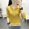 Women's V-Neck Zipper Knit Pullover Sweater – Casual Long Sleeve, Autumn/Winter Regular Fit