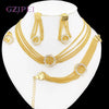 18K Gold-Plated 4-Piece Women's Jewelry Set – Cuban Chain Necklace, Layered Bracelet, Zircon Earrings & Round Ring