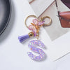 A-Z Sequined Initial Keychain with Purple Butterfly Tassel – Resin Letter Charm Keyring for Women & Girls, Backpack & Purse Accessory