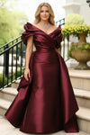 Plus Size Satin-Look Off-Shoulder Puff Sleeve A-Line Evening Gown - Empire Waist Maxi for Wedding Guests & Cocktail