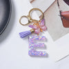 A-Z Sequined Initial Keychain with Purple Butterfly Tassel – Resin Letter Charm Keyring for Women & Girls, Backpack & Purse Accessory