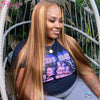 13x6 HD Lace Frontal Wig - 100% Remy Human Hair Straight Honey Blonde Highlight (P4/27), 26+ Inch (66+ cm)
