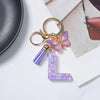A-Z Sequined Initial Keychain with Purple Butterfly Tassel – Resin Letter Charm Keyring for Women & Girls, Backpack & Purse Accessory