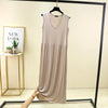 Plus Size Tank Dress L-6XL - Viscose Spandex Pleated Sleeveless Mid/Ankle-Length Lounge Dress, Waist-Slimming Loose Fit