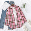 Women's Flannel Plaid Shirt - Loose Cotton-Poly Long Sleeve Button-Down with Pockets