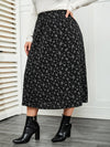 Women's Plus Size Black Floral Midi Skirt - Casual Chic