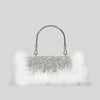 Ostrich Feather Rhinestone Evening Bag – Faux Fur Tassel Crossbody Baguette Purse, Glitter Party Clutch (23 x 5 x 10 cm / 9.1 x 2.0 x 3.9 in)