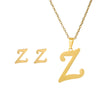 Stainless Steel Alphabet Initial Necklace & Stud Earrings Set – 26 Letter Personalized Jewelry Gift for Women