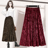 Autumn Winter Gold Velvet A-Line Mid Skirt High Waist Half-Pleated Plus Size
