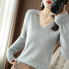 Women's V-Neck Knit Sweater, Cashmere Blend Pullover for Autumn Winter, Loose Fit Solid Jumper