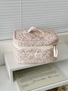 Vintage Corduroy Floral Makeup Bag - Retro Zipper Cosmetic Pouch Clutch for Women