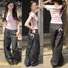 Women's Y2K Wide Fit Baggy Denim Jeans, Grunge Harajuku Punk Mom Jeans Mid Waist Full-Length
