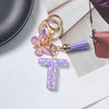 A-Z Sequined Initial Keychain with Purple Butterfly Tassel – Resin Letter Charm Keyring for Women & Girls, Backpack & Purse Accessory