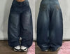 Oversized Embroidered Washed Baggy Jeans for Women – Wide-Leg Hip Hop Gothic Vintage Style