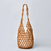 Handwoven Wooden Bead Bucket Bag - Hollow-Out Beaded Tote Shoulder Beach Handbag for Women