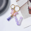 A-Z Sequined Initial Keychain with Purple Butterfly Tassel – Resin Letter Charm Keyring for Women & Girls, Backpack & Purse Accessory