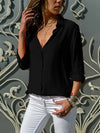 Women’s Chiffon V-Neck Blouse - Loose Long Sleeve Oversized Tunic Top for Office & Casual