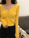 Women's V-Neck Knit Pullover Sweater - Solid Long Sleeve Autumn Winter Top