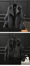 Women's Faux Fox Fur Short Coat - Casual Zip-Up Jacket with Turn-Down Collar, Wide-Waist Autumn/Winter