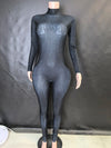 Sparkly Long Sleeve Crystal Romper Bodysuit - Bodycon One-Piece Jumpsuit for Pole Dance Stage Performance & Women's Party