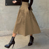 Women's Korean A-Line Ankle-Length Skirt High Waist Bow Solid Color Long Swing Skirt