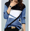 Women's Geometric V‑Neck Long Sleeve Blouse – Loose Knit Casual Elegant Top for Spring, Autumn & Winter