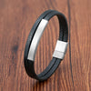 Men's Black Genuine Leather Double-Layer Braided Bracelet with Stainless Steel Accent – Sizes 18.5/20.5/22 cm (7.3/8.1/8.7 in)