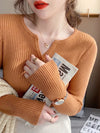 Autumn Winter Women's Rib Knit V-Neck Stripe Pullover Sweater Y2K Long Sleeve Casual