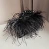 Pearl Bead Feather Fur Acrylic Crystal Box Clutch — Handmade Evening Party Handbag