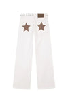 Harajuku Y2K White Wide-Leg Jeans for Women Five-Point Star Embroidery Gothic Mid-Waist Casual Trousers