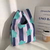 Handmade Knitted Knot Wrist Bag - Striped Mini Tote for Women, Large-Capacity Phone Bucket, Autumn Winter Casual