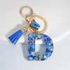 Blue Glazed Stone A to Z Initial Keychain with Butterfly Tassel – 55mm (2.17 in) Resin Alphabet Charm for Women, Car & Bag