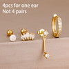 4-Piece 8mm Gold-Tone Stainless Steel Huggie Hoop Earrings Set with Cubic Zirconia Flower Studs