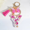 Pink Dried Flower Resin Initial Keychain with Butterfly Tassel A-Z Letter Keyring for Women Valentine's Gift