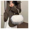 Women's Plush Faux Fur Shoulder Bag - Beaded Chain Tassel Evening Crossbody Purse