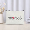 Thank You Makeup Bag Cosmetic Pouch - Merci Teacher Gift Travel Zipper Canvas Pouch (22 x 14 cm / 8.7 x 5.5 in)