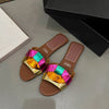 Woven Open Toe Flat Slides for Women Comfortable Casual Summer Slip-On Sandals