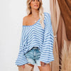 Women's Korean V-Neck Pullover Sweater - Loose Striped Knit Jumper